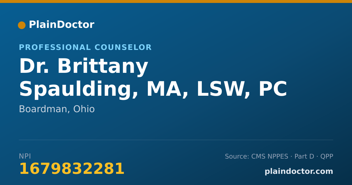 Shareable card for Brittany Spaulding, MA, LSW, PC - Professional Counselor, Boardman, OH