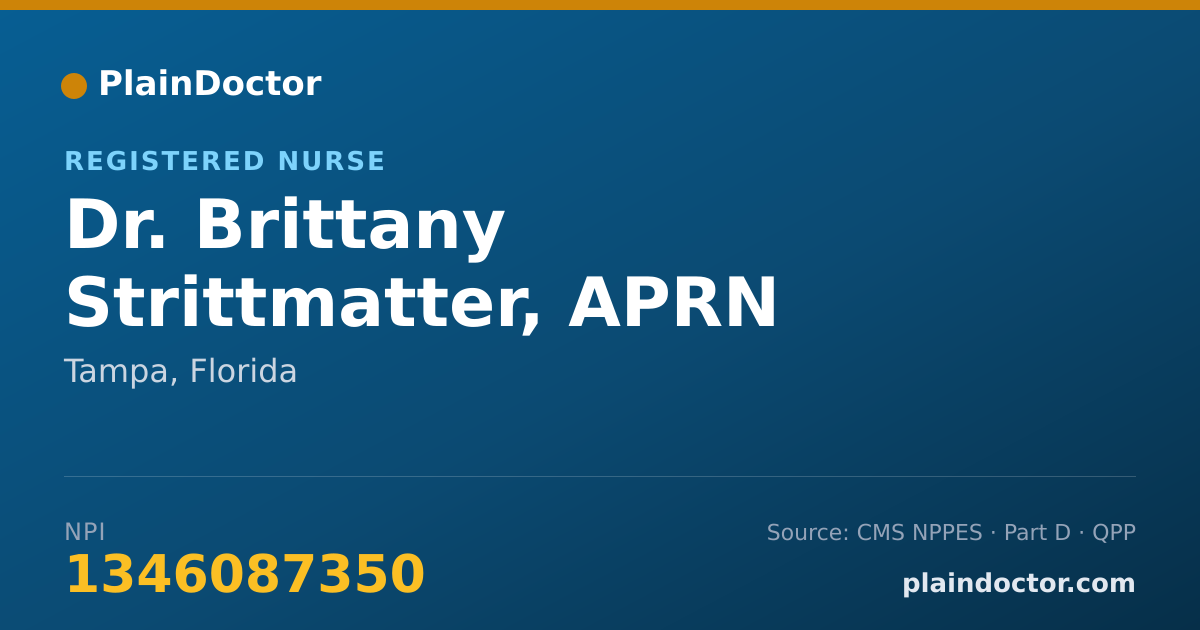 Shareable card for Brittany Strittmatter, APRN - Registered Nurse, Tampa, FL