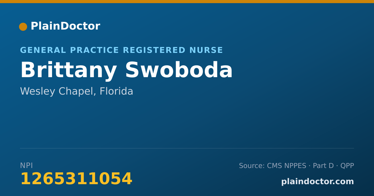 Shareable card for Brittany Swoboda - General Practice Registered Nurse, Wesley Chapel, FL
