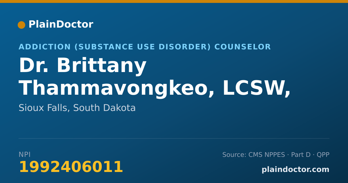Shareable card for Brittany Thammavongkeo, LCSW, CAC - Addiction (Substance Use Disorder) Counselor, Sioux Falls, SD