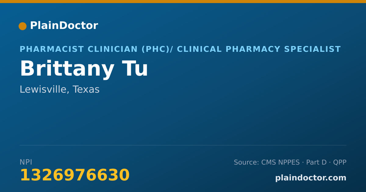 Shareable card for Brittany Tu - Pharmacist Clinician (PhC)/ Clinical Pharmacy Specialist, Lewisville, TX