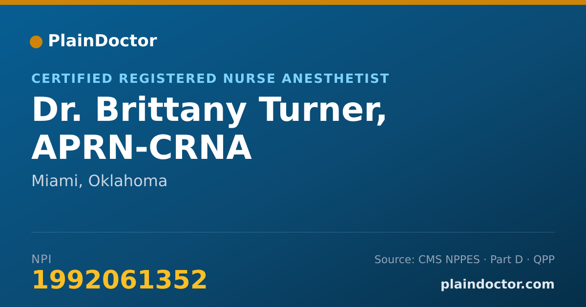 Shareable card for Brittany Turner, APRN-CRNA - Certified Registered Nurse Anesthetist, Miami, OK