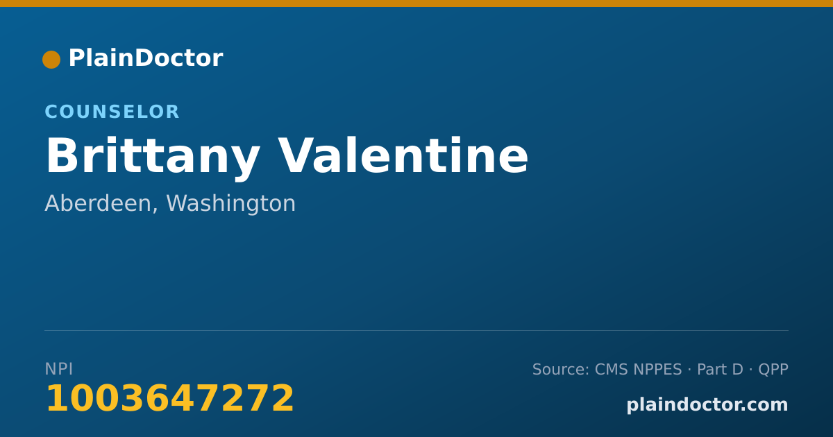 Shareable card for Brittany Valentine - Counselor, Aberdeen, WA