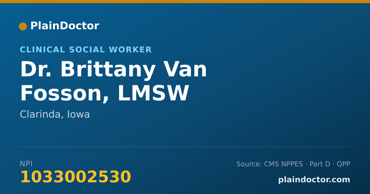 Shareable card for Brittany Van Fosson, LMSW - Clinical Social Worker, Clarinda, IA