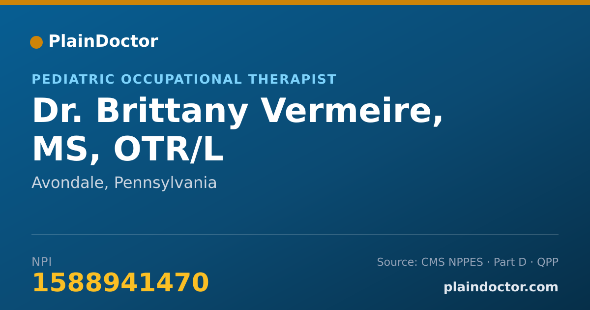 Shareable card for Brittany Vermeire, MS, OTR/L - Pediatric Occupational Therapist, Avondale, PA