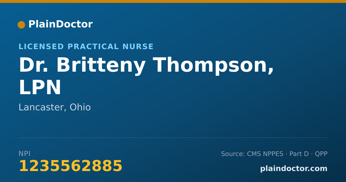 Shareable card for Britteny Thompson, LPN - Licensed Practical Nurse, Lancaster, OH