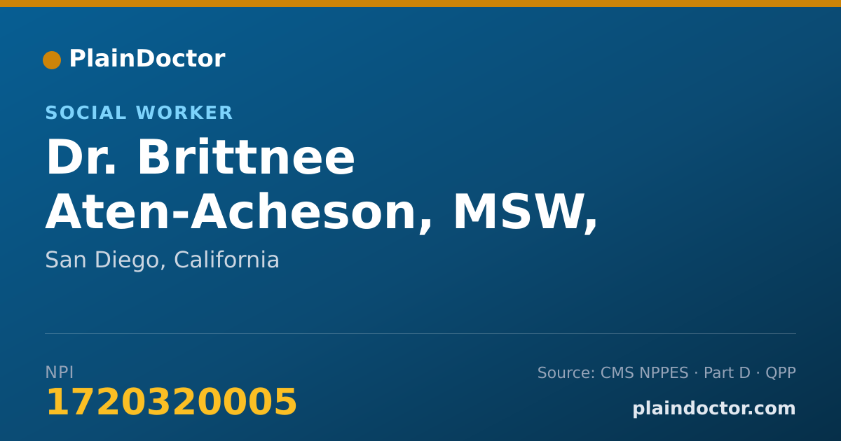 Shareable card for Brittnee Aten-Acheson, MSW, LCSW - Social Worker, San Diego, CA