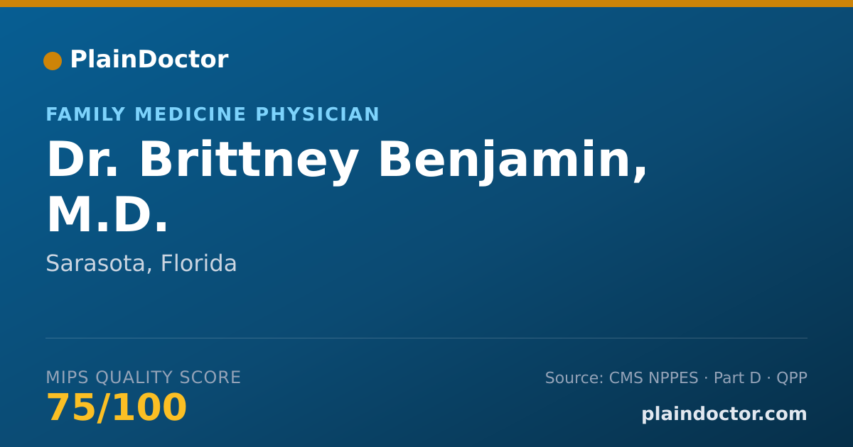 Shareable card for Brittney Benjamin, M.D. - Family Medicine Physician, Sarasota, FL