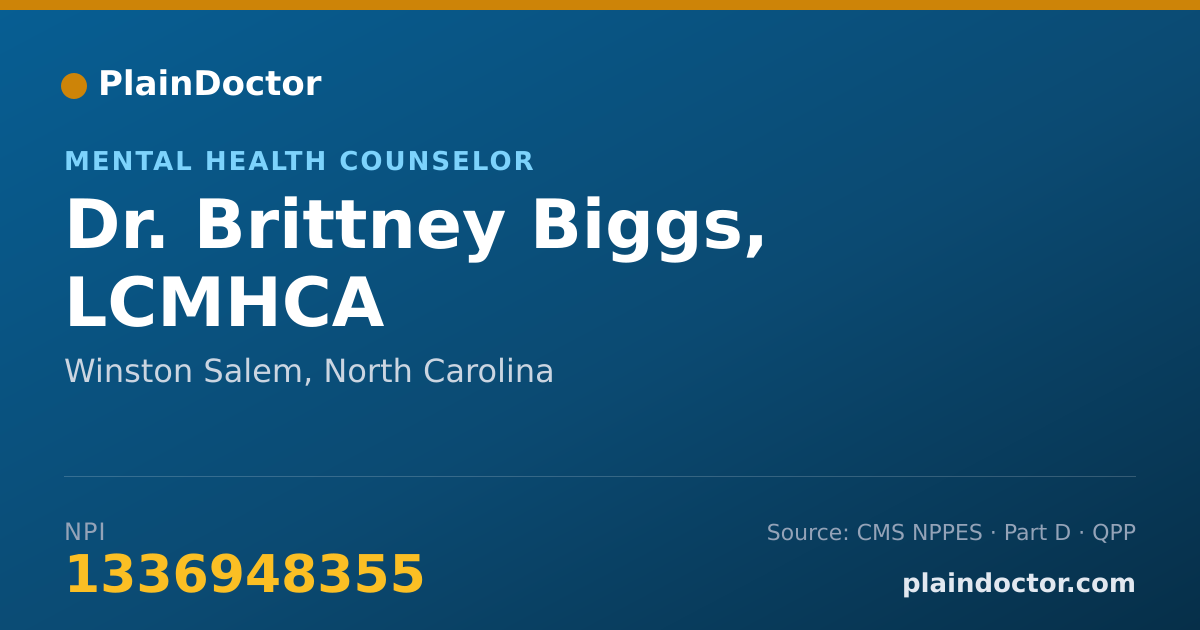 Shareable card for Brittney Biggs, LCMHCA - Mental Health Counselor, Winston Salem, NC