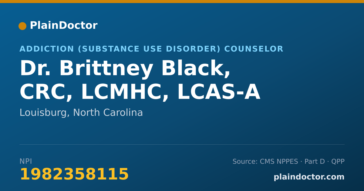 Shareable card for Brittney Black, CRC, LCMHC, LCAS-A - Addiction (Substance Use Disorder) Counselor, Louisburg, NC
