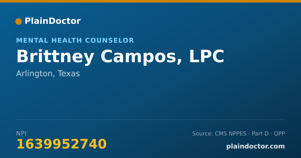Shareable card for Brittney Campos, LPC - Mental Health Counselor, Arlington, TX