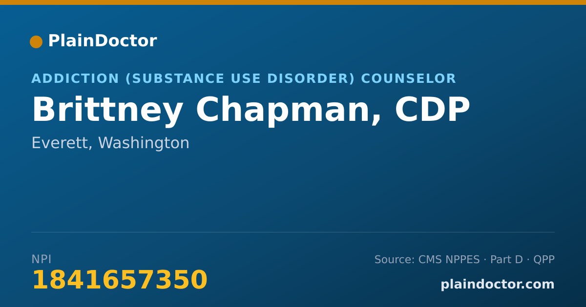 Shareable card for Brittney Chapman, CDP - Addiction (Substance Use Disorder) Counselor, Everett, WA