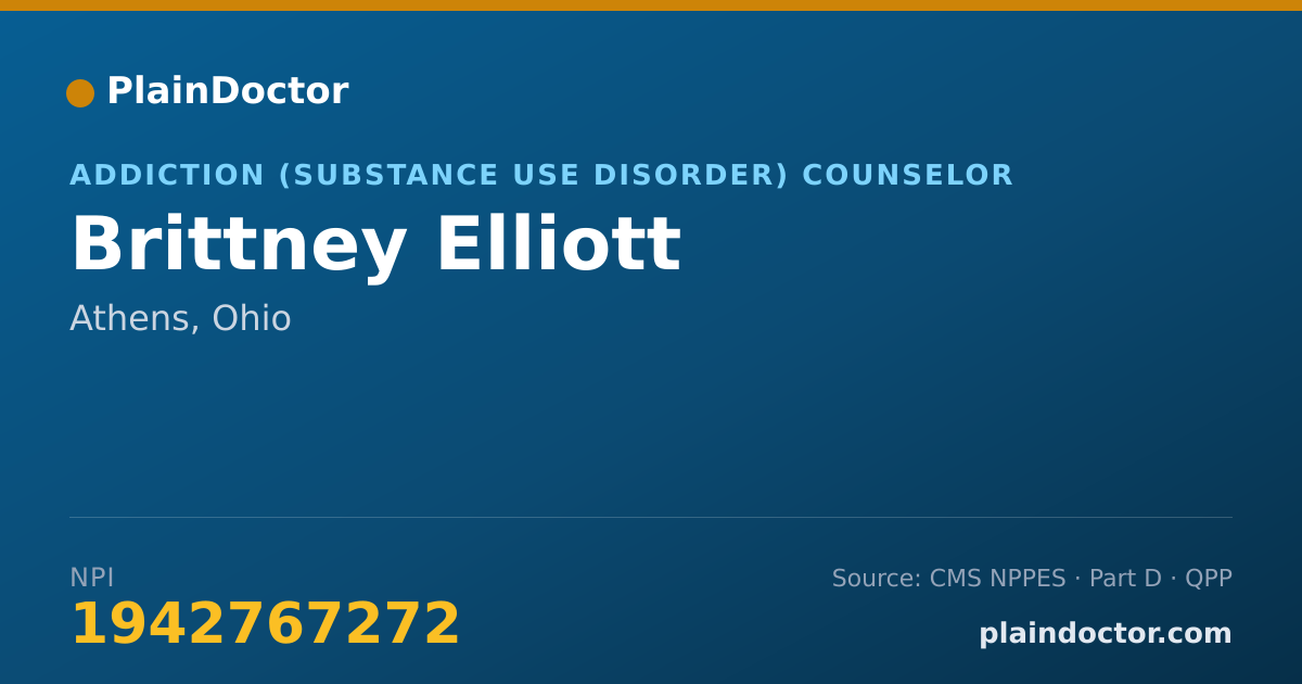 Shareable card for Brittney Elliott - Addiction (Substance Use Disorder) Counselor, Athens, OH