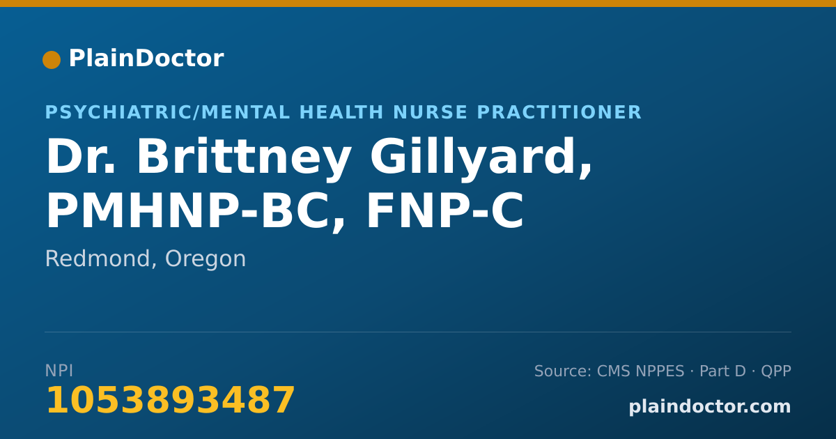 Shareable card for Brittney Gillyard, PMHNP-BC, FNP-C - Psychiatric/Mental Health Nurse Practitioner, Redmond, OR