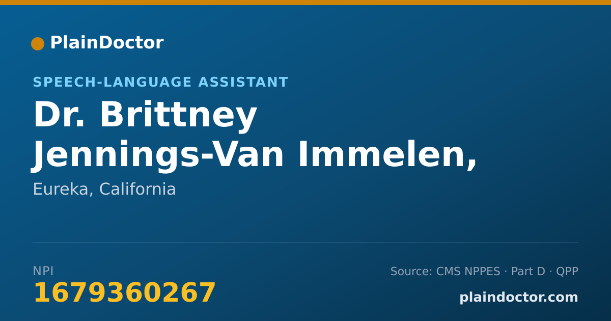 Shareable card for Brittney Jennings-Van Immelen, SLPA - Speech-Language Assistant, Eureka, CA