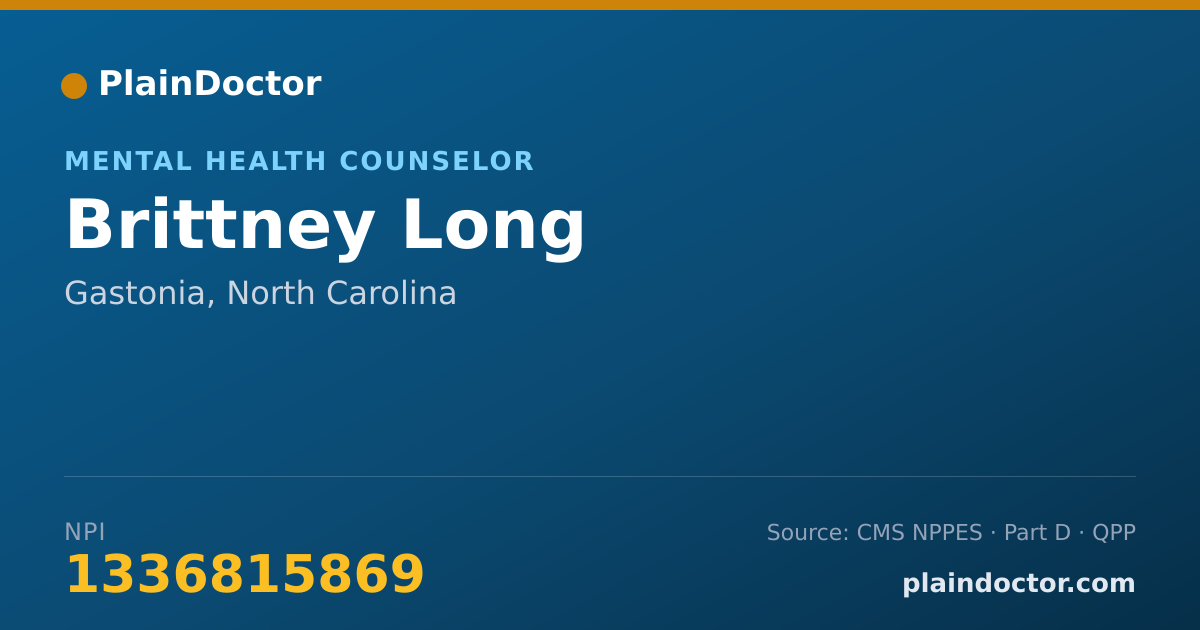 Shareable card for Brittney Long - Mental Health Counselor, Gastonia, NC