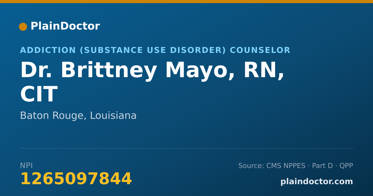 Shareable card for Brittney Mayo, RN, CIT - Addiction (Substance Use Disorder) Counselor, Baton Rouge, LA