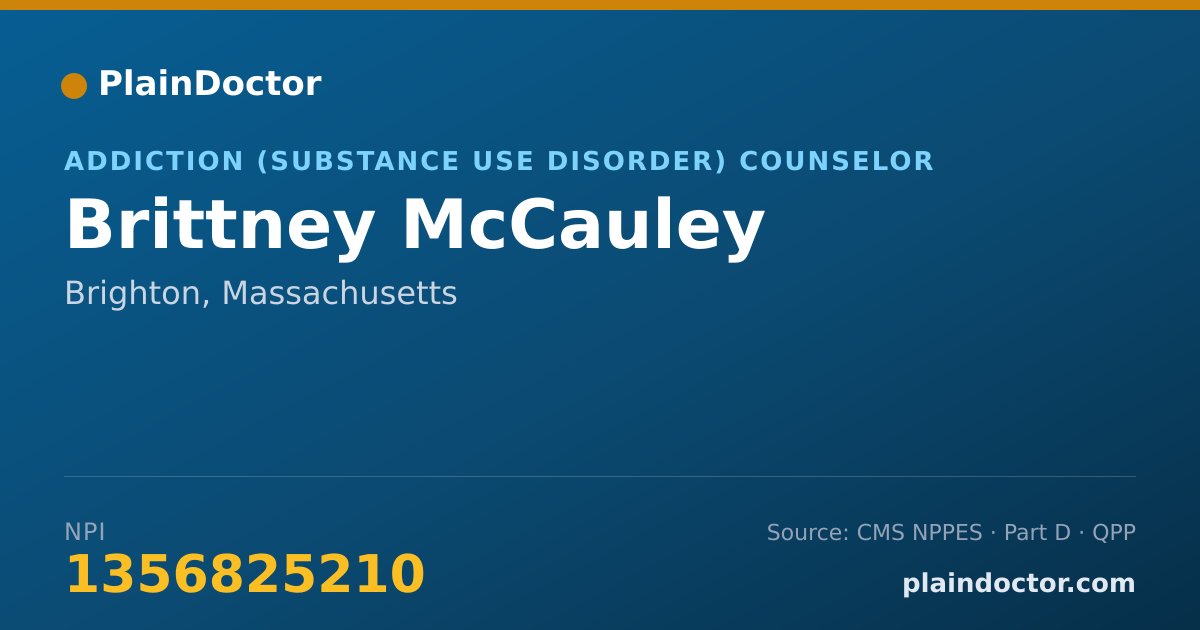Shareable card for Brittney McCauley - Addiction (Substance Use Disorder) Counselor, Brighton, MA