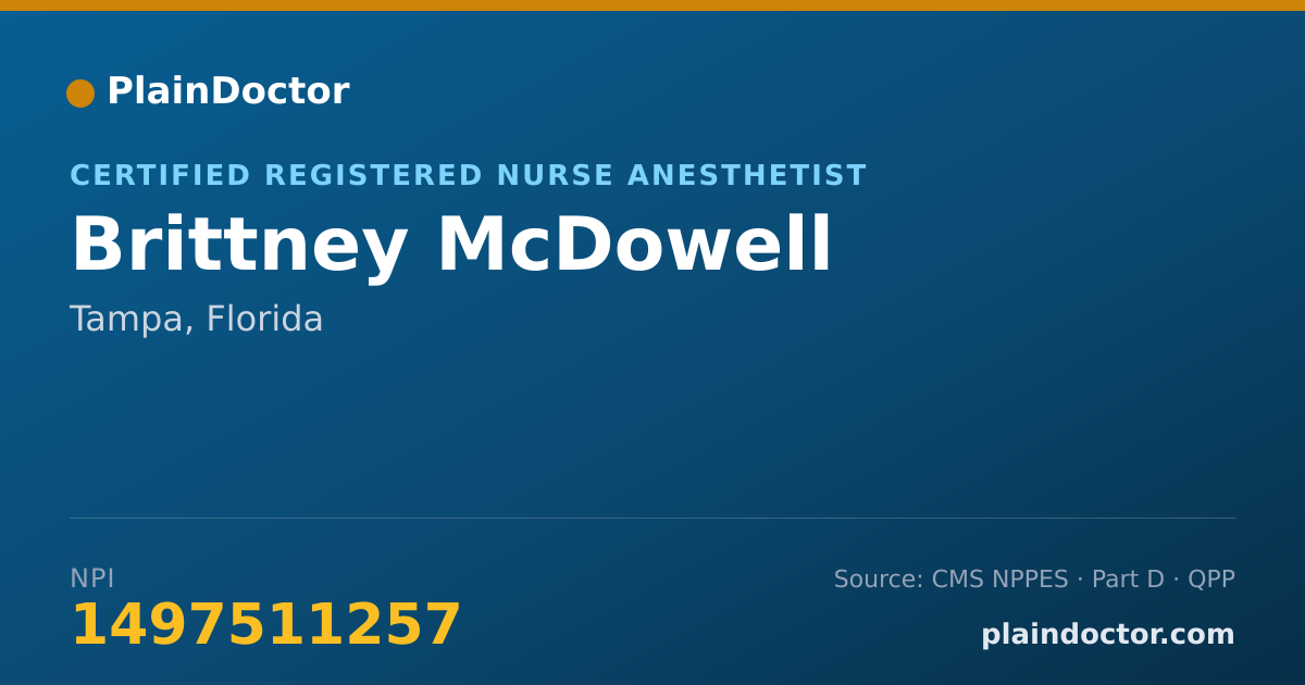 Shareable card for Brittney McDowell - Certified Registered Nurse Anesthetist, Tampa, FL
