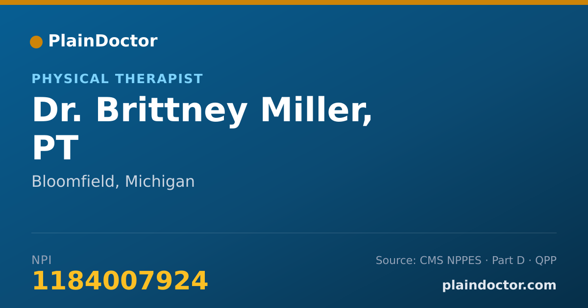 Shareable card for Brittney Miller, PT - Physical Therapist, Bloomfield, MI