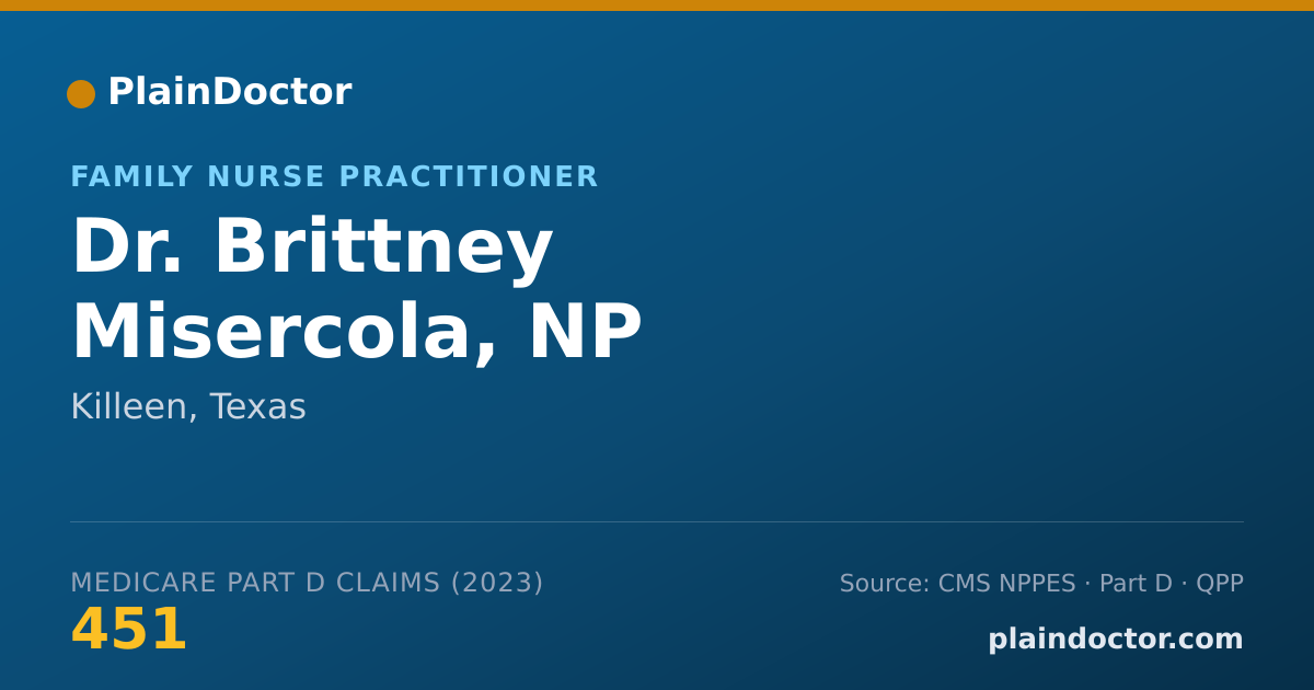 Shareable card for Brittney Misercola, NP - Family Nurse Practitioner, Killeen, TX