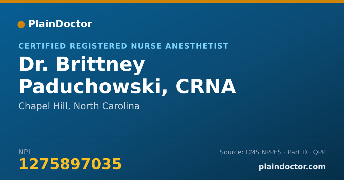 Shareable card for Brittney Paduchowski, CRNA - Certified Registered Nurse Anesthetist, Chapel Hill, NC