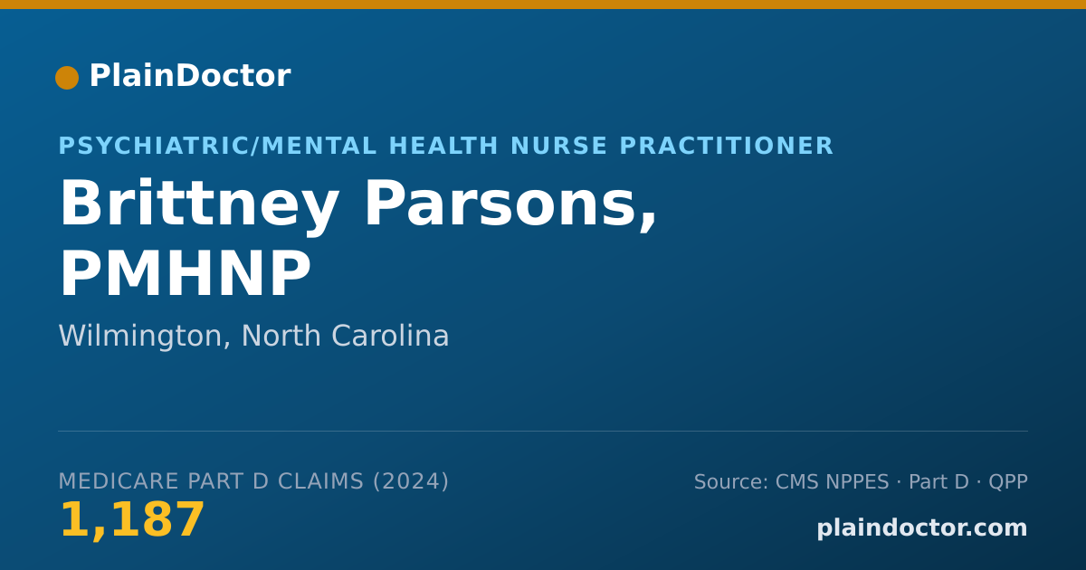 Shareable card for Brittney Parsons, PMHNP - Psychiatric/Mental Health Nurse Practitioner, Wilmington, NC