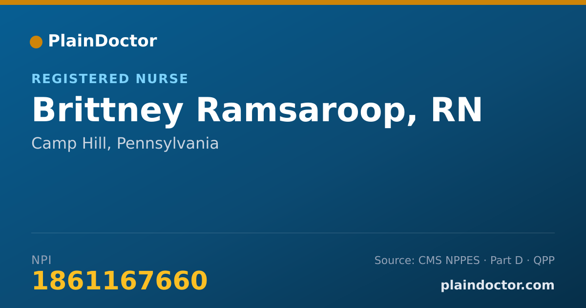 Shareable card for Brittney Ramsaroop, RN - Registered Nurse, Camp Hill, PA