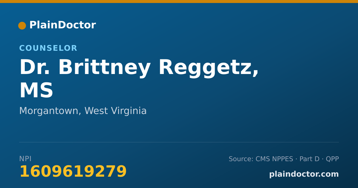 Shareable card for Brittney Reggetz, MS - Counselor, Morgantown, WV