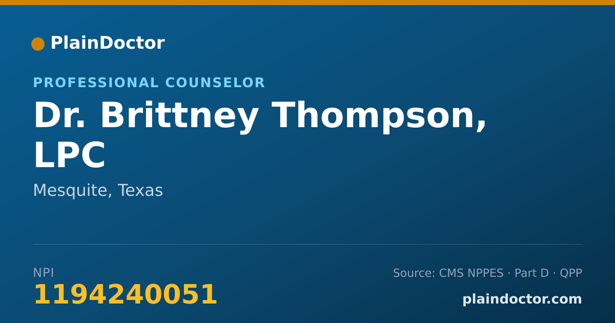 Shareable card for Brittney Thompson, LPC - Professional Counselor, Mesquite, TX