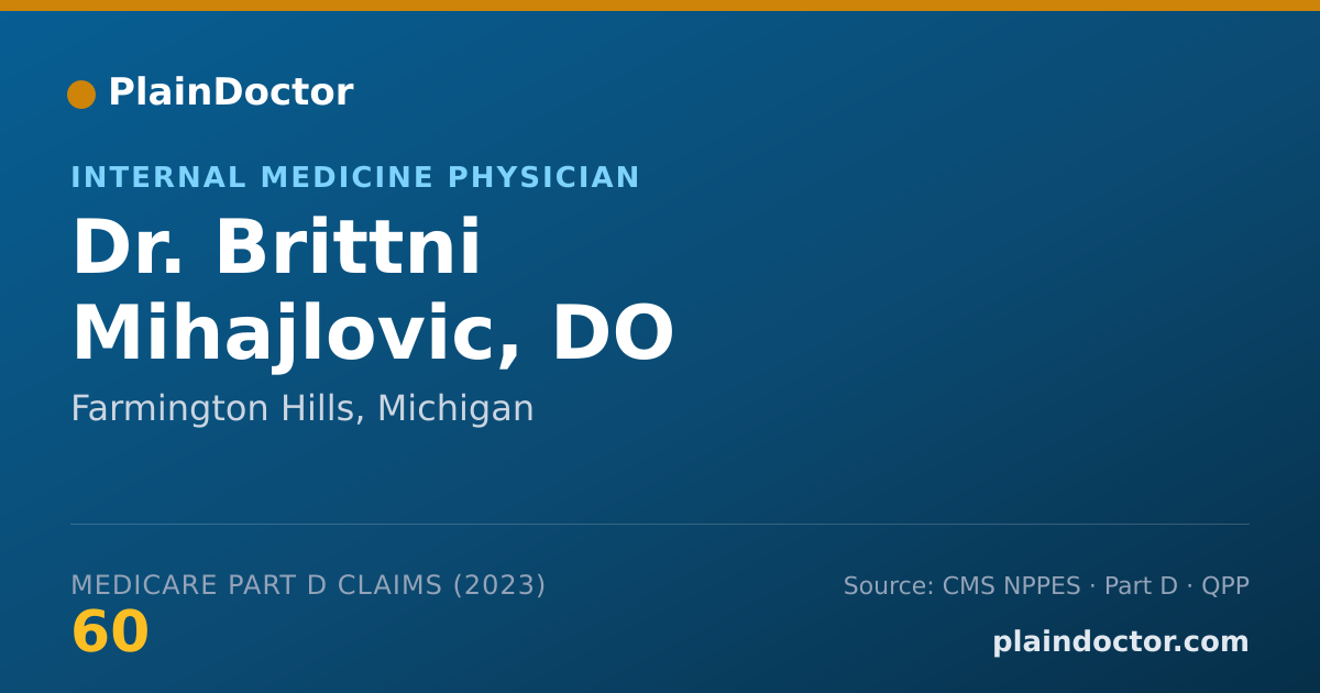 Shareable card for Brittni Mihajlovic, DO - Internal Medicine Physician, Farmington Hills, MI
