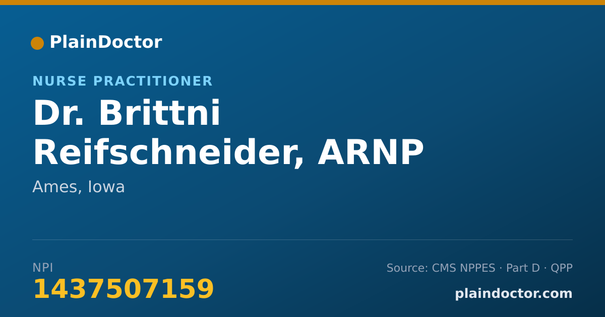 Shareable card for Brittni Reifschneider, ARNP - Nurse Practitioner, Ames, IA