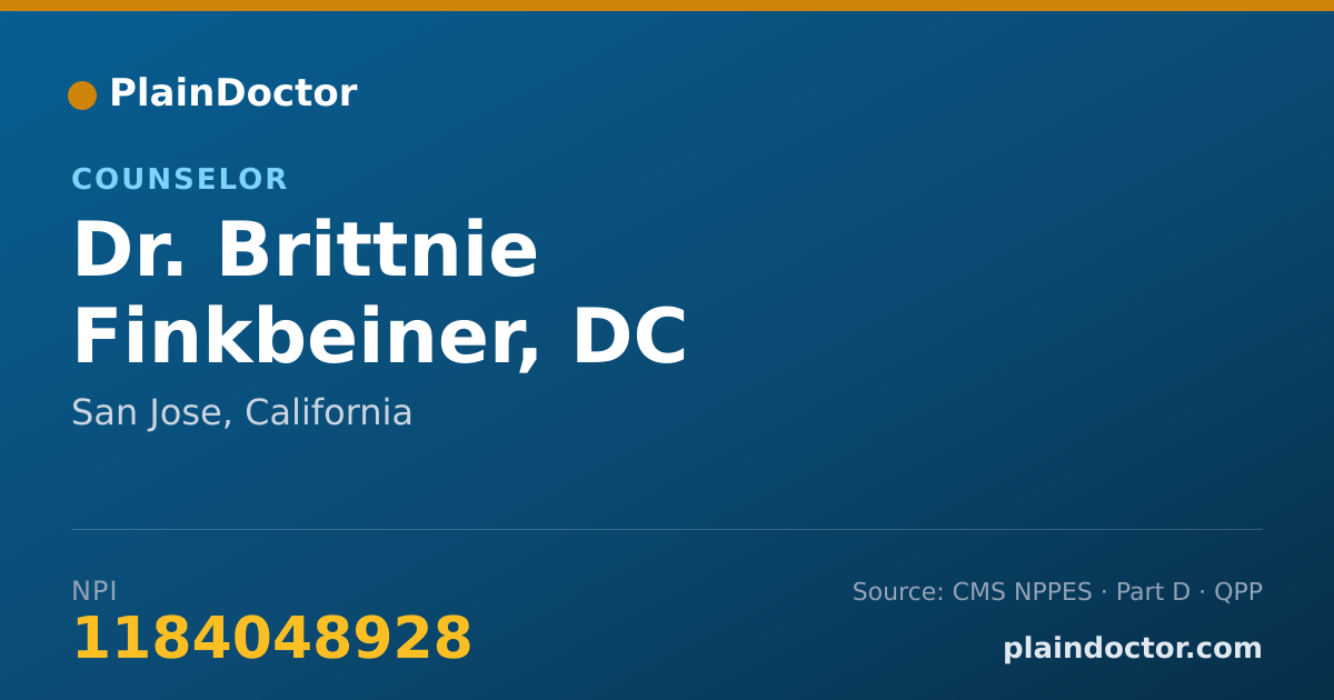 Shareable card for Brittnie Finkbeiner, DC - Counselor, San Jose, CA