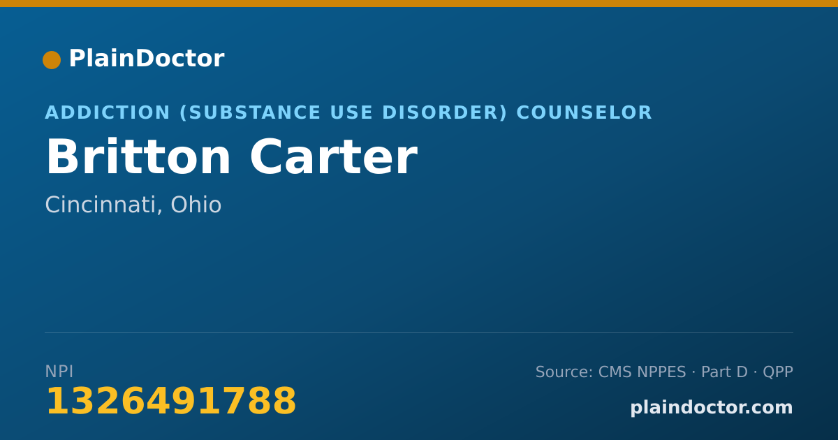 Shareable card for Britton Carter - Addiction (Substance Use Disorder) Counselor, Cincinnati, OH