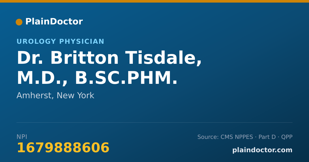 Shareable card for Britton Tisdale, M.D., B.SC.PHM. - Urology Physician, Amherst, NY