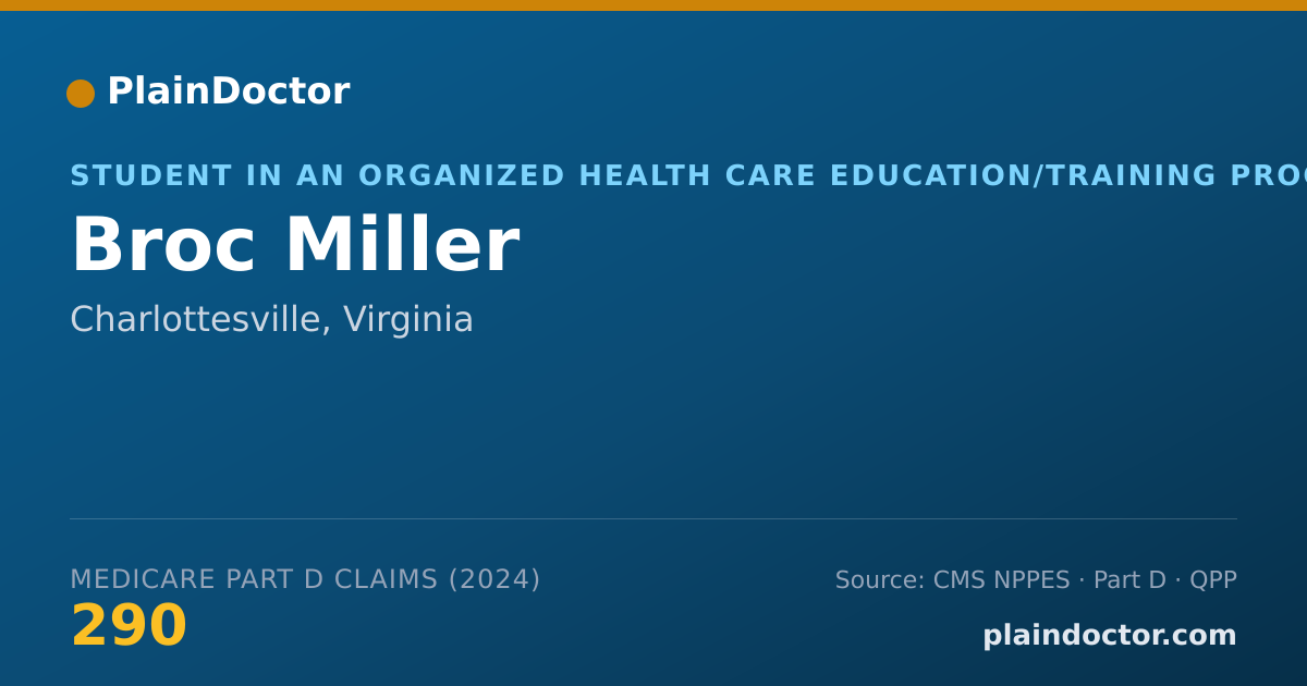 Shareable card for Broc Miller - Student in an Organized Health Care Education/Training Program, Charlottesville, VA