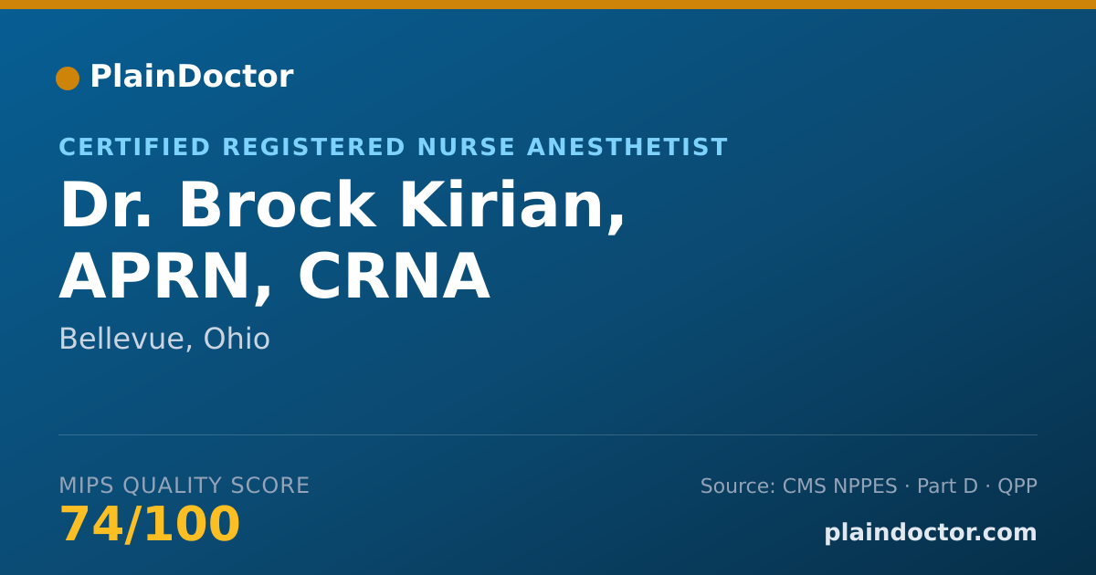 Shareable card for Brock Kirian, APRN, CRNA - Certified Registered Nurse Anesthetist, Bellevue, OH