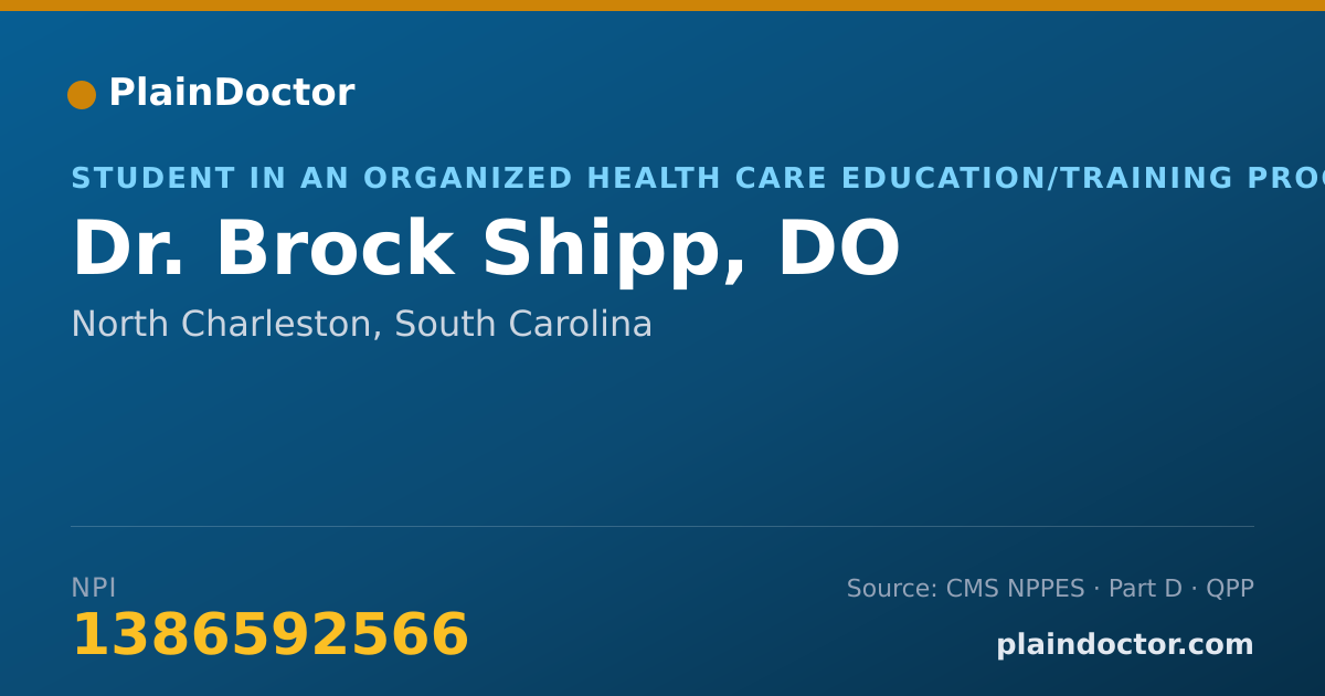 Shareable card for Brock Shipp, DO - Student in an Organized Health Care Education/Training Program, North Charleston, SC