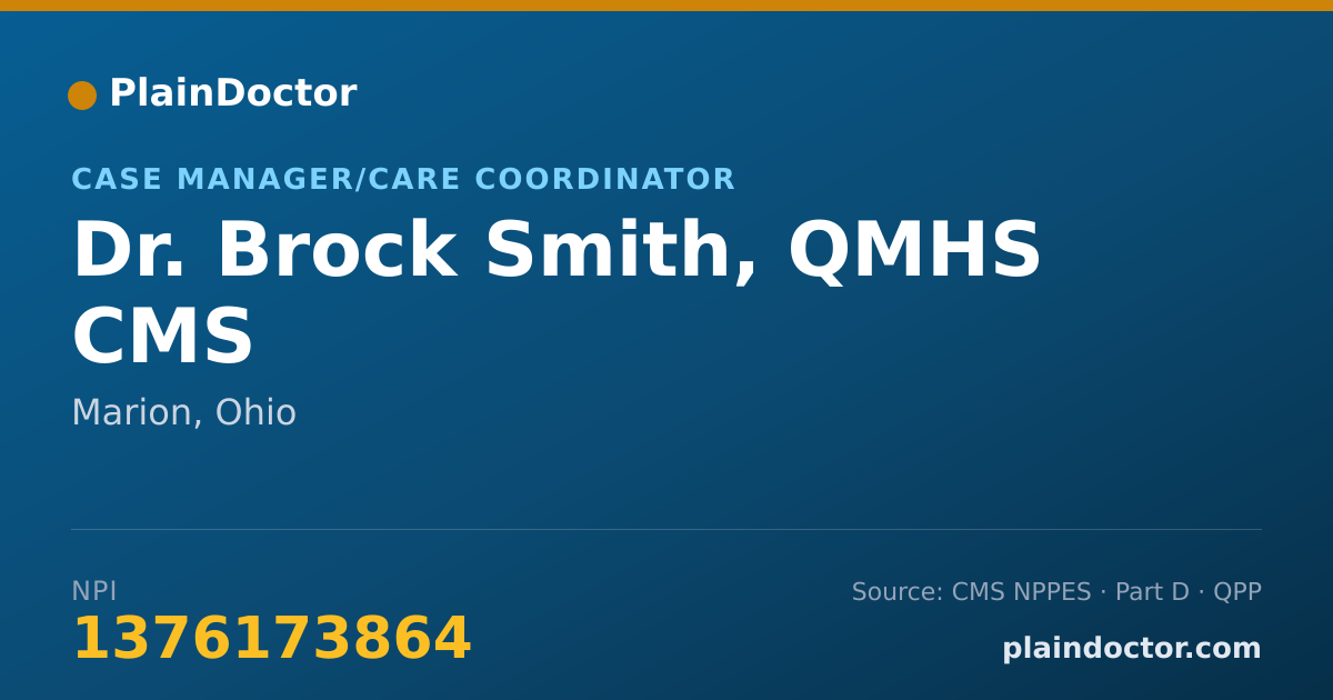 Shareable card for Brock Smith, QMHS CMS - Case Manager/Care Coordinator, Marion, OH