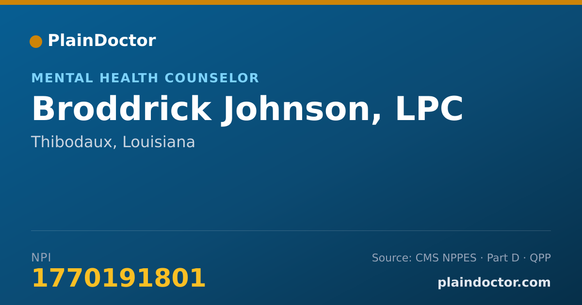 Shareable card for Broddrick Johnson, LPC - Mental Health Counselor, Thibodaux, LA