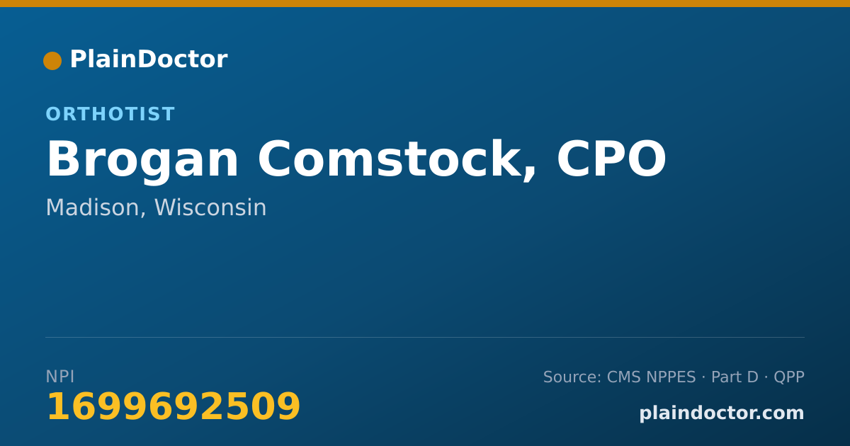 Shareable card for Brogan Comstock, CPO - Prosthetist, Madison, WI