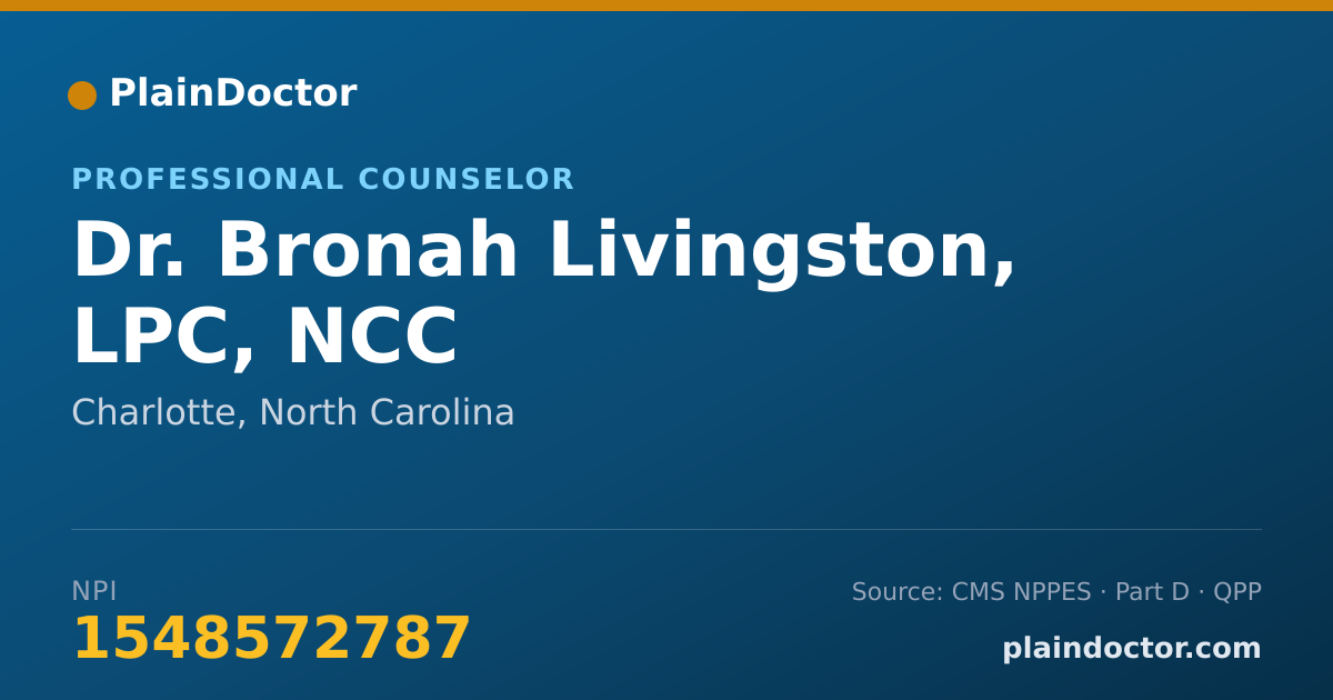 Shareable card for Bronah Livingston, LPC, NCC - Professional Counselor, Charlotte, NC