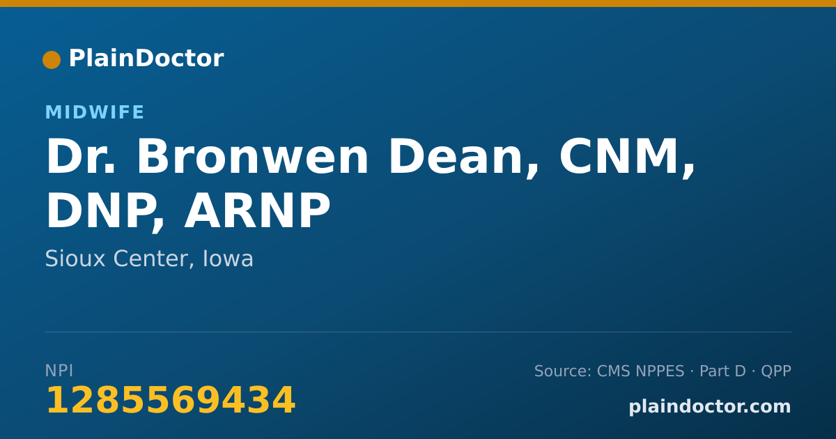 Shareable card for Bronwen Dean, CNM, DNP, ARNP - Midwife, Sioux Center, IA
