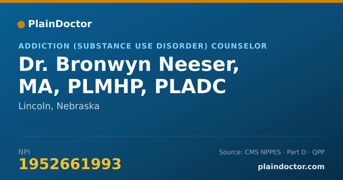 Shareable card for Bronwyn Neeser, MA, PLMHP, PLADC - Addiction (Substance Use Disorder) Counselor, Lincoln, NE