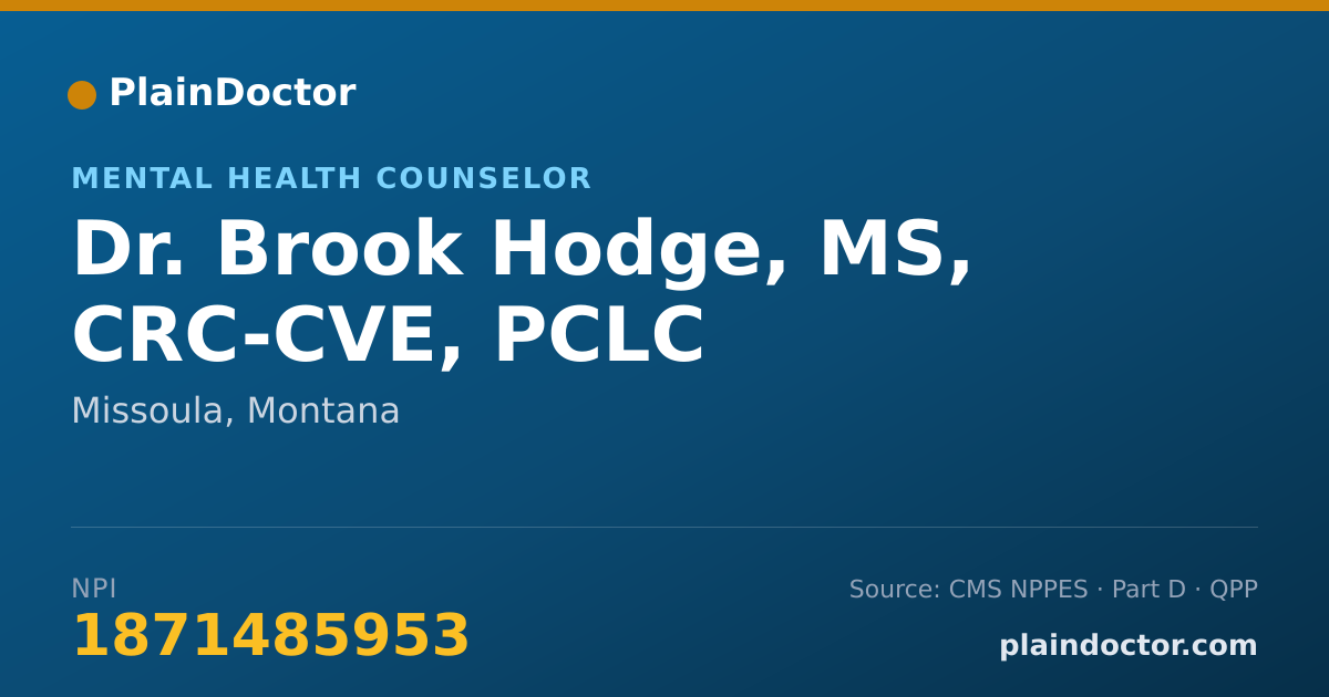 Shareable card for Brook Hodge, MS, CRC-CVE, PCLC - Mental Health Counselor, Missoula, MT