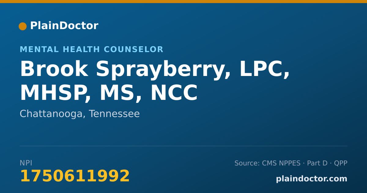 Shareable card for Brook Sprayberry, LPC, MHSP, MS, NCC - Mental Health Counselor, Chattanooga, TN