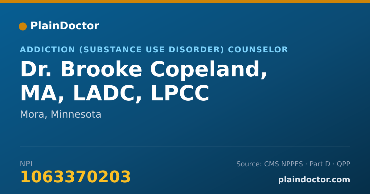 Shareable card for Brooke Copeland, MA, LADC, LPCC - Addiction (Substance Use Disorder) Counselor, Mora, MN