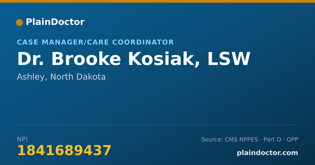 Shareable card for Brooke Kosiak, LSW - Case Manager/Care Coordinator, Ashley, ND