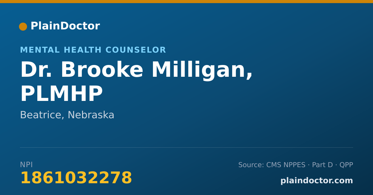 Shareable card for Brooke Milligan, PLMHP - Mental Health Counselor, Beatrice, NE