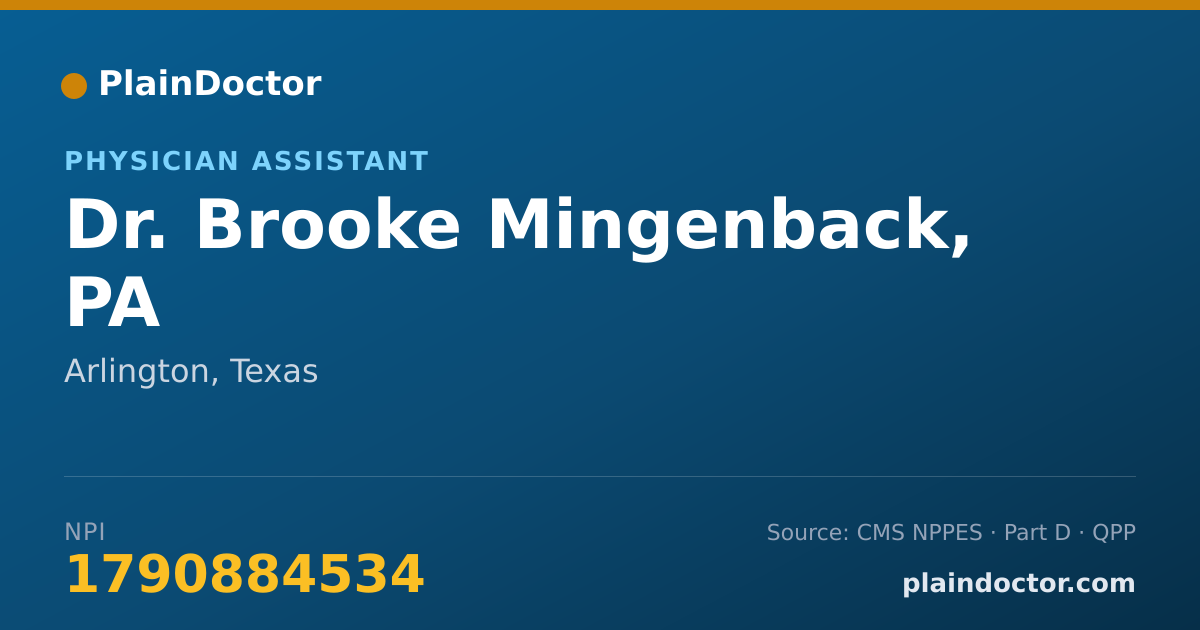 Shareable card for Brooke Mingenback, PA - Physician Assistant, Arlington, TX